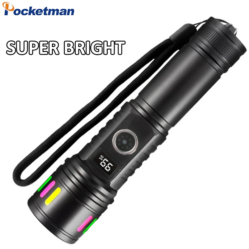 Rechargeable Flashlight Digital Power Display Zoomable 5 Light Modes Waterproof Hand Torch for Camping Emergency