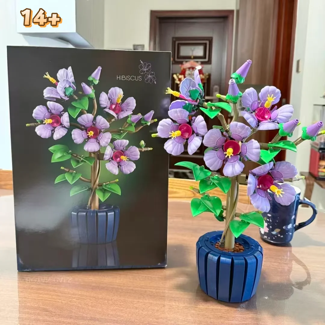 2026 Hot Toys 660pcs Botanical Flowers Ornament Collection Hibiscus Building Block Puzzle Model Toy For Ornament Birthday Gifts