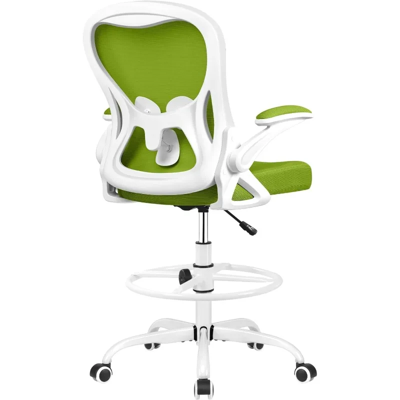 

Drafting Chair, Tall Office Chair Ergonomic Standing Desk Chair, Lumbar Support Computer Chair Swivel Task Rolling Chair(Green)