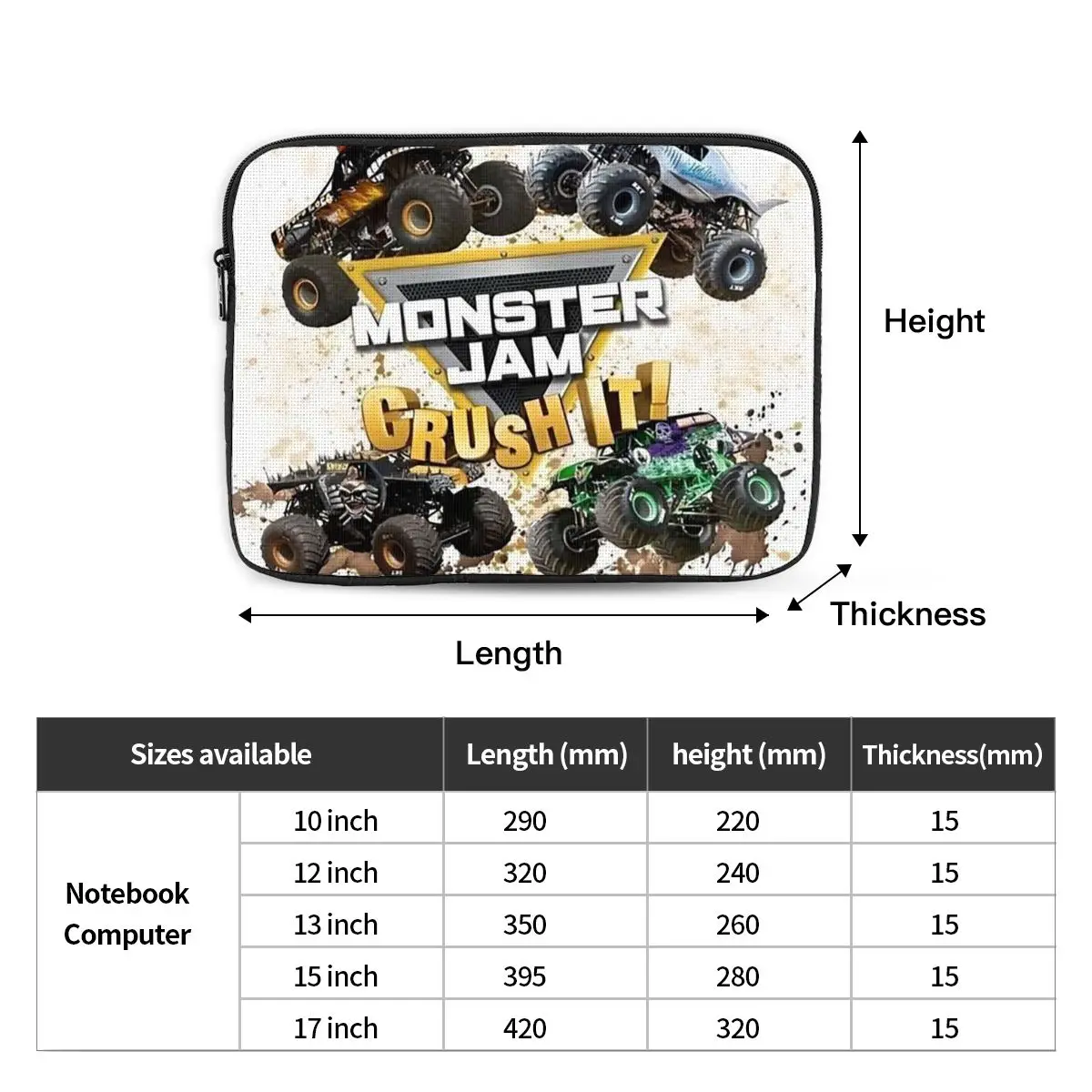 Classic Monster Jam Truck Pattern (17) Notebook Laptop Bag Case Pouch Notebook Sleeve Cover Bag Tablet Shockproof Case Bag