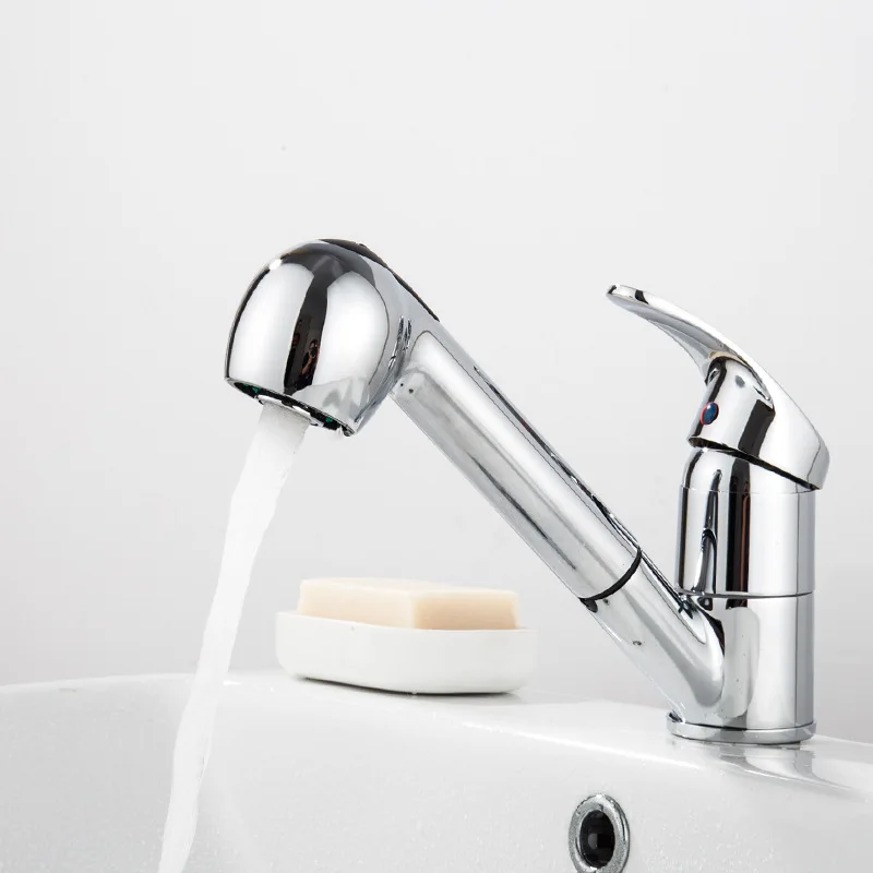 Kitchen Faucet hot and cold Single Lever Pull Out sink mixer Brass White or Nickle Brushed Water Tap