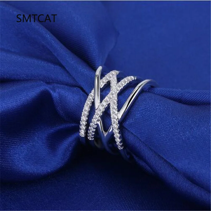 Luxury Female Rings 925 Sterling Silver Multi Layered Cross Ring for Women Micro Inlaid Zircon Promise Love Engagement Jewelry
