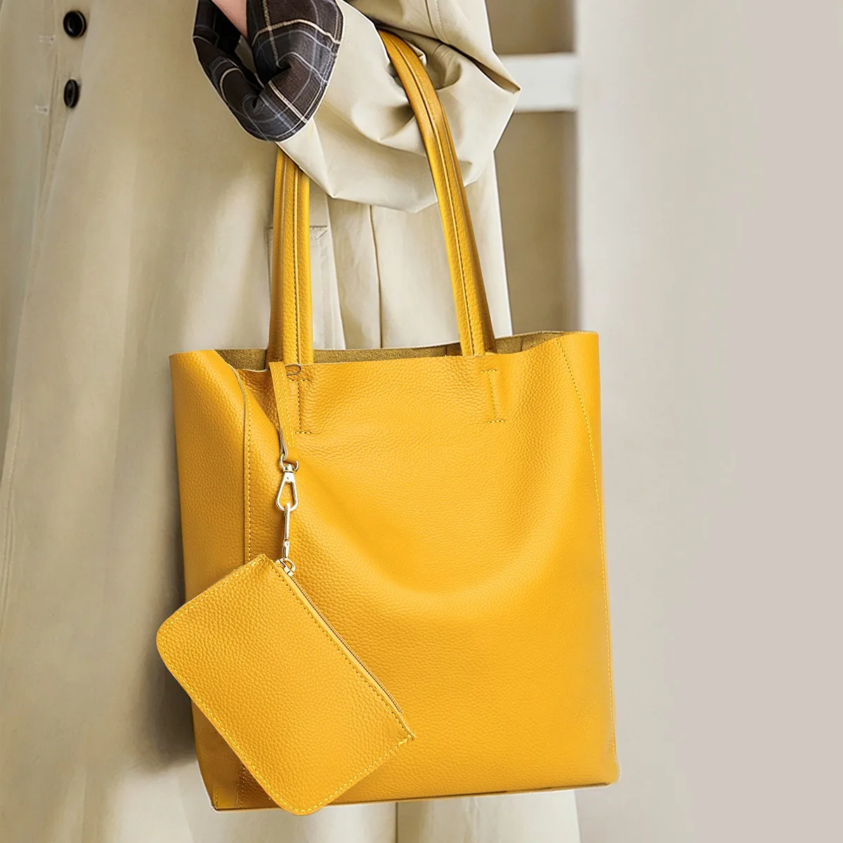 Zency Fashion 2026 Women Large Shoulder Bag 100% Genuine Leather Daily Casual Shopping Tote Bags Purse with Coin Bag Handbag