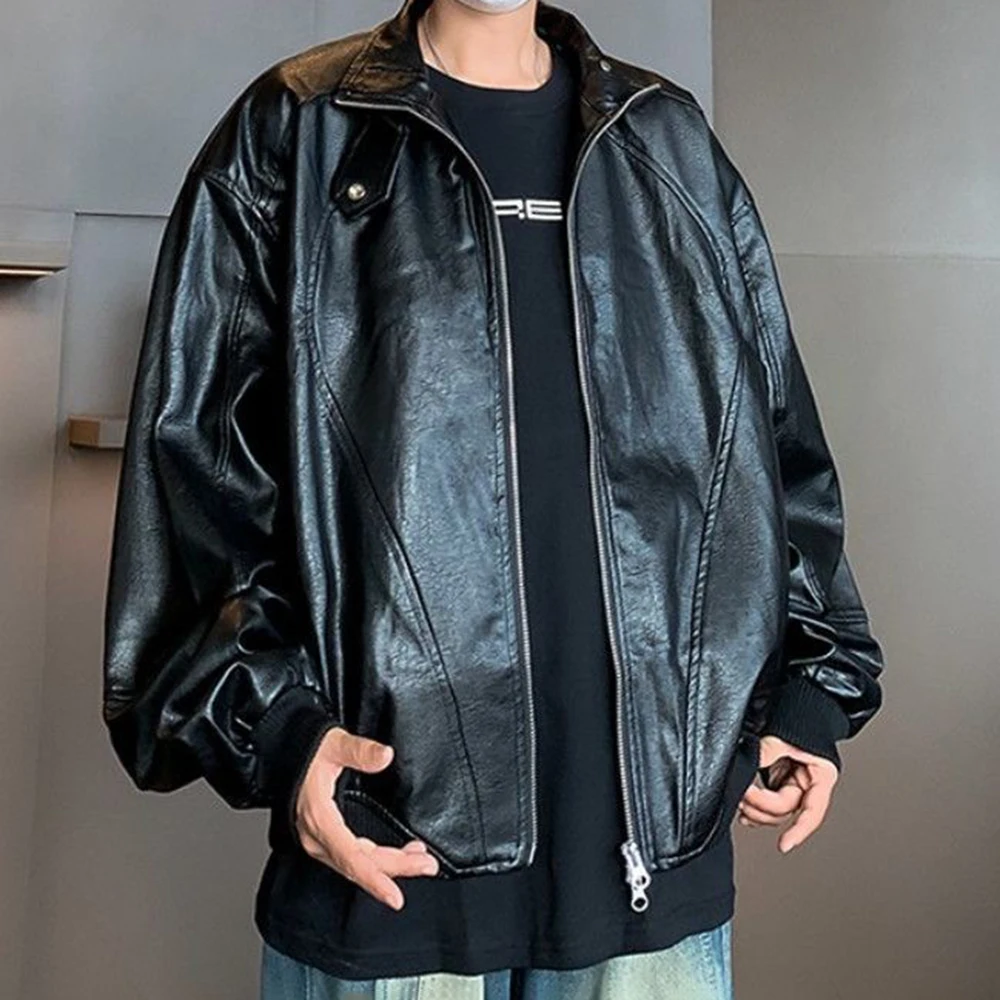 Mens Spring Pu Motorcycle Nightclub Thin Jacket Streetwear Fashion Rider Stage Performance Hip Hop Top Men'S Clothing 2026 New