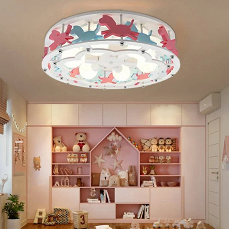 Modern Simple Warm Creative Children LED Ceiling Light Carousel Bedroom Corridor Boy Girl Art Decoration Lighting Fixture Lovely