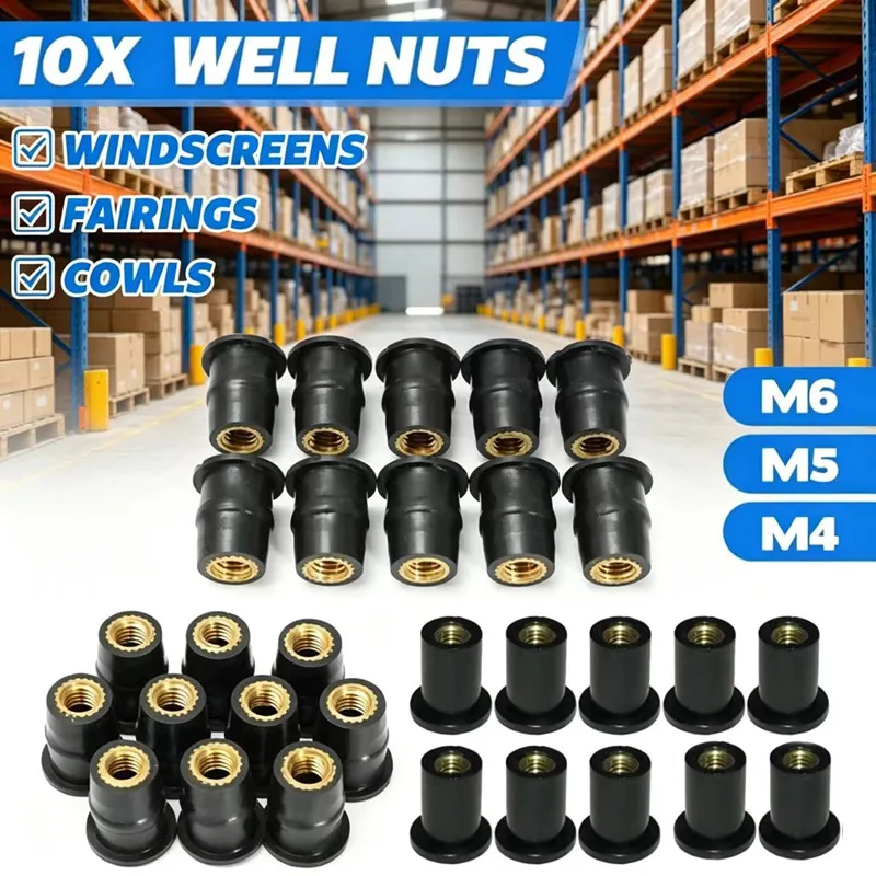 

Motorcycle Modified Rubber Well Nuts M4 M5 M6 Windshield Blind Fastener Rivet Nuts for Fairing Cowl 10pcs
