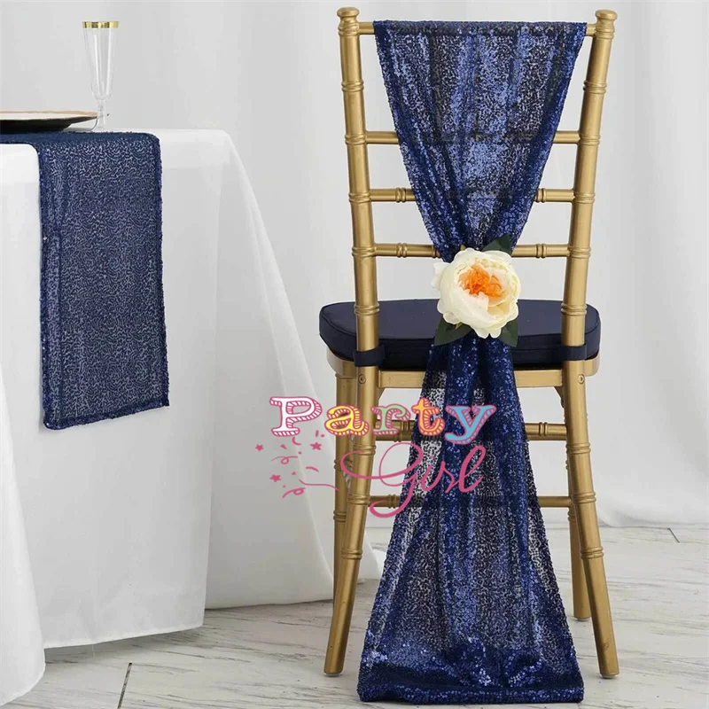 Gold Color 30x275cm Sequin Chiavari Chair Sash Tie Bow Chair Band For Wedding Event Party Decoration