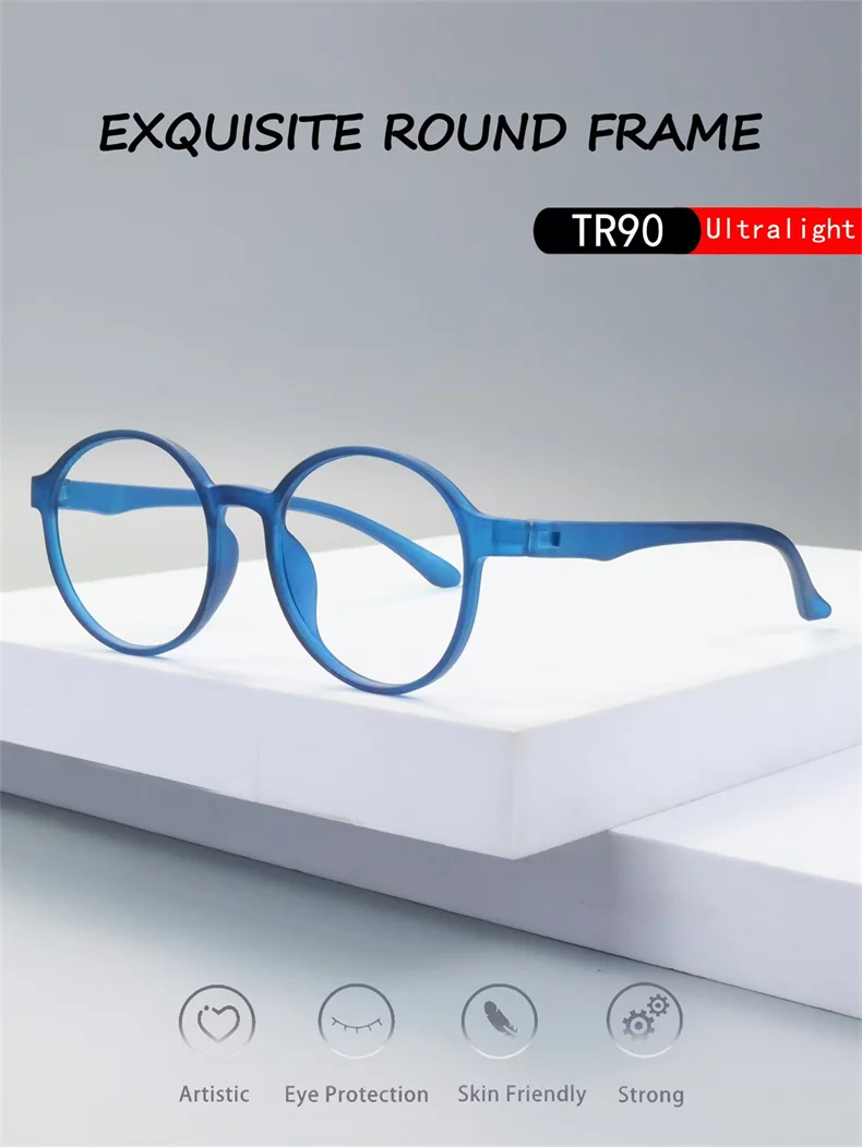 Neue Retro Mode Ultraleicht TR90 Weiche und Bequeme Runde Lesebrille für Frauen Mann Anti Blau Licht Presbyopie Brille – Detail 1