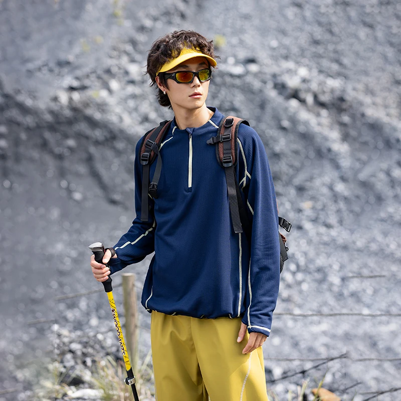 Autumn Winter Zipper Stand Collar Outdoor Track T Shirt Men Women Fashion Loose Casual Long Sleeve Sport Fleece T-shirt