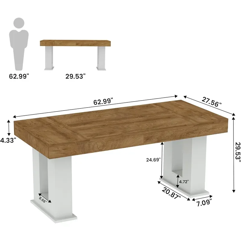 63 inch Rectangular Executive Desk with Spacious Desktop
