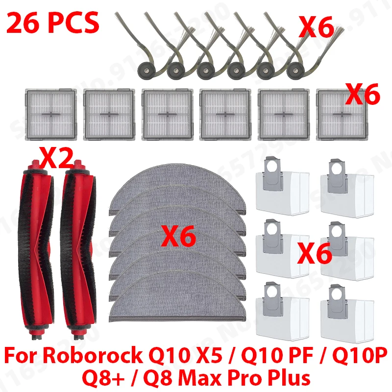 Compatibel met (Roborock Q10 X5 / Q10 PF / Q10P / Q8 Max Pro Plus) onderdelen: hoofdborstel, zijborstel, stofzak, mop, filter, accessoires