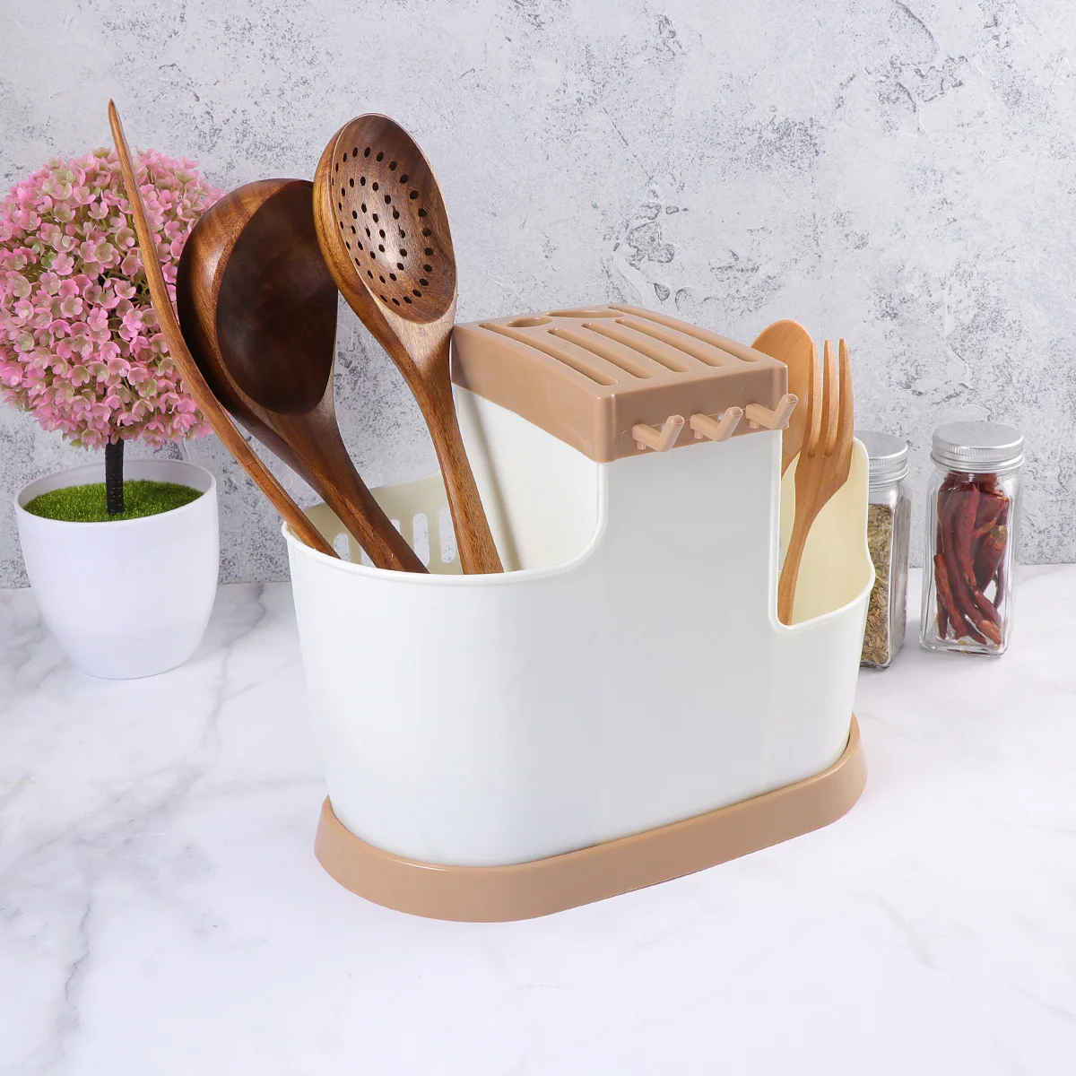 

Plastic Kitchen Storage Rack Draining Chopsticks Holder For Spoon Fork Cutter Tableware Organizer Drain Holes Easy Clean