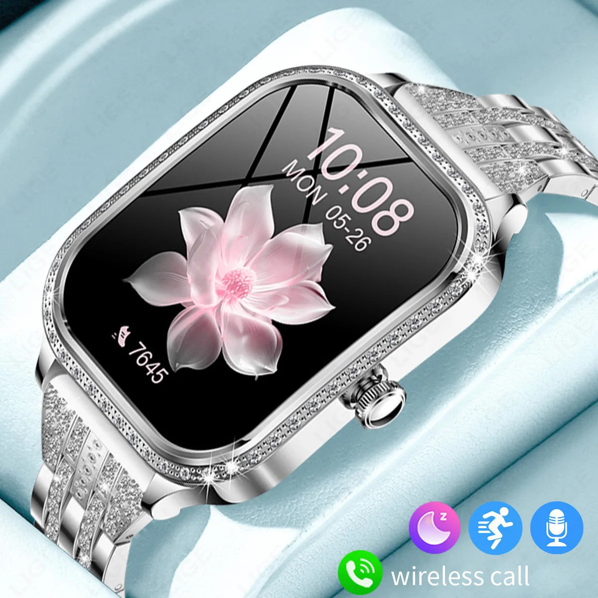 Women's new 1.75-inch diamond-encrusted heart rate sleep step counting IP68 waterproof Bluetooth call smart watch MK88
