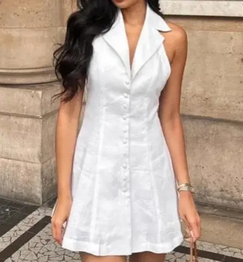 

Womens Dresses New Cotton and Linen Neck Hanging Sexy Backless Dress 2025 Spring Summer Fashion Comfort Short Skirt for Women