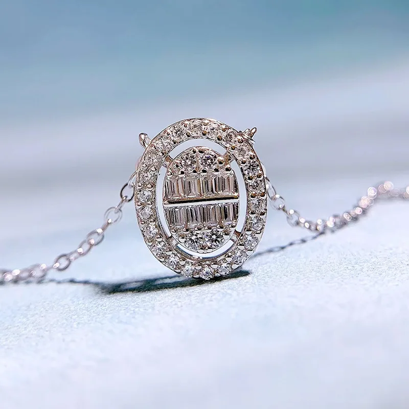 Apaison 100% 925 Sterling Silver Pendant Necklace Sparkling High Carbon Diamond Engagement Wedding Girl Jewelry Clavicle Chain