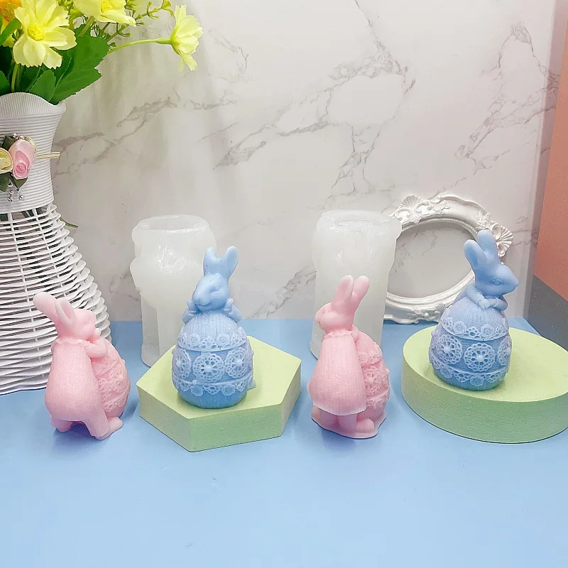 Easter Cute Rabbit Shape Silicone Mold DIY Epoxy Resin Plaster Aromatherapy Candle Decoration Mold