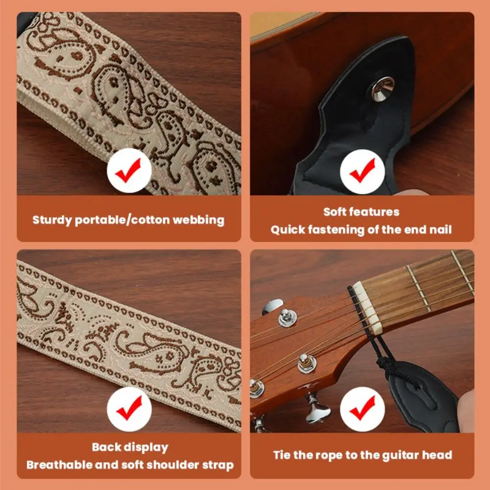 Durable with Pick Clip Guitar Strap Ethnic Style Embroidery Bass Strap Widening Adjustable Guitar Crossbody Strap Bass