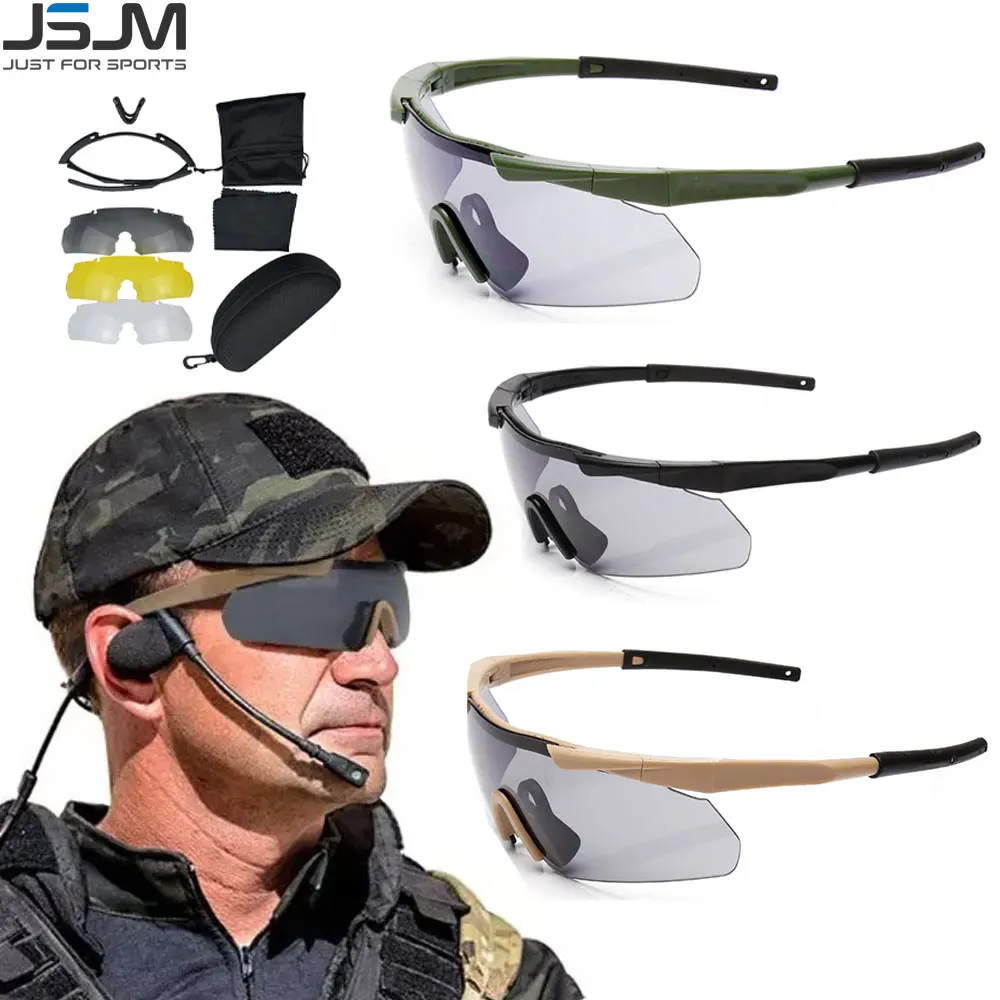 JSJM Tactical Goggles Windproof Dustproof Shooting Glasses 3 Lens Set Motorcycle Mountaineering Safe Glasses