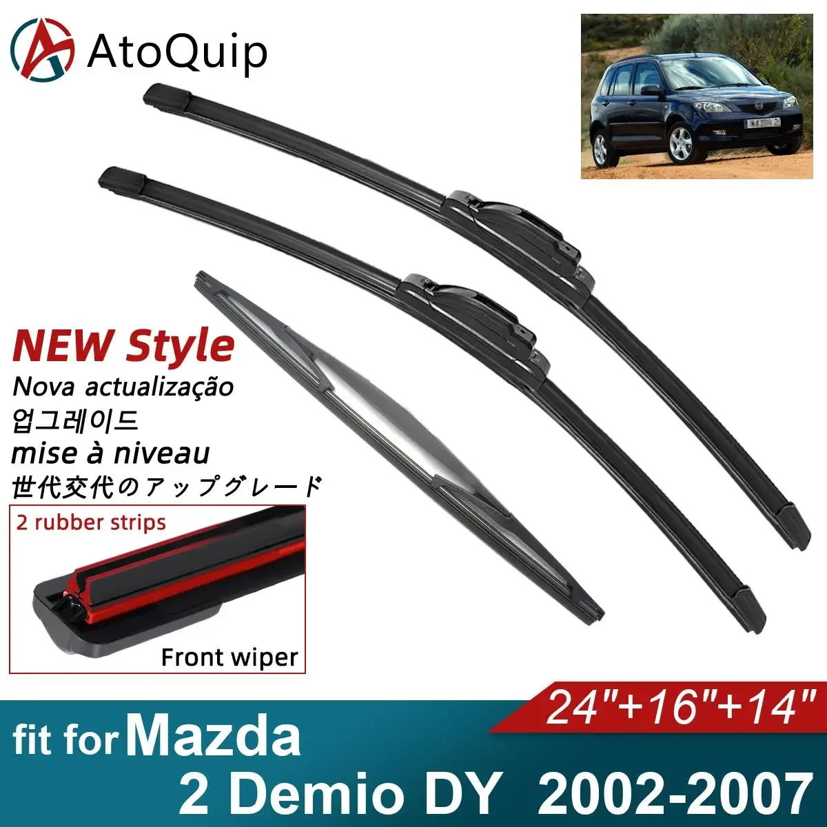 Double Rubber Car Wiper Blades for 2002-2007 Mazda 2 Demio DY Front Rear Windscreen Wipers Accessories 2003 2004 2005 2006 2007