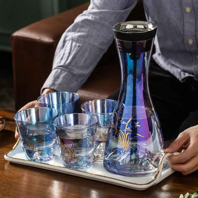 LingAo-Creative Fuji Mountain Bottom Glass Cold Kettle, Colorful Fruit Teapot, Cool White Water Cup Set