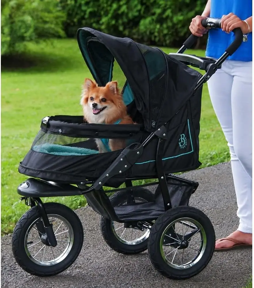 No-Zip NV Pet Stroller for Cats/Dogs, Zipperless Entry, Easy One-Hand Fold, Gel-Filled Tires, Plush Pad + Weather Cover Included