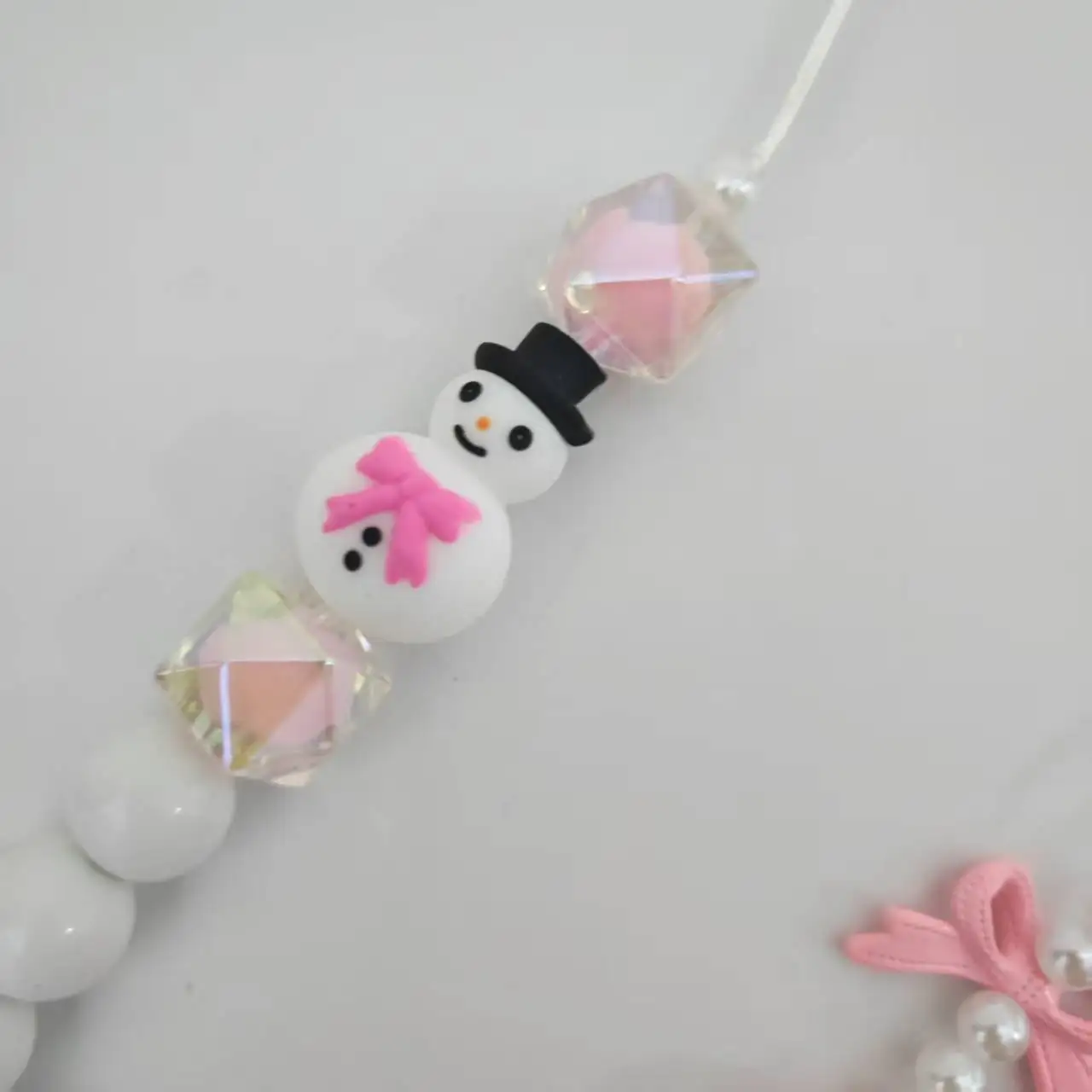 3D süße Schneemann Perlen mit rosa Schleife Halskette Baby Mädchen neue Mode lustige Weihnachten handgemachte Halskette