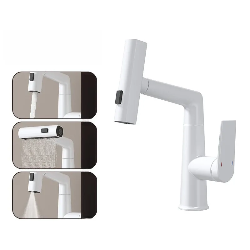 Bathroom Hot and Cold Pull-out Faucet with Lifting, Rotating, Rain Proof, Splash Proof, Three in One Basin Faucet