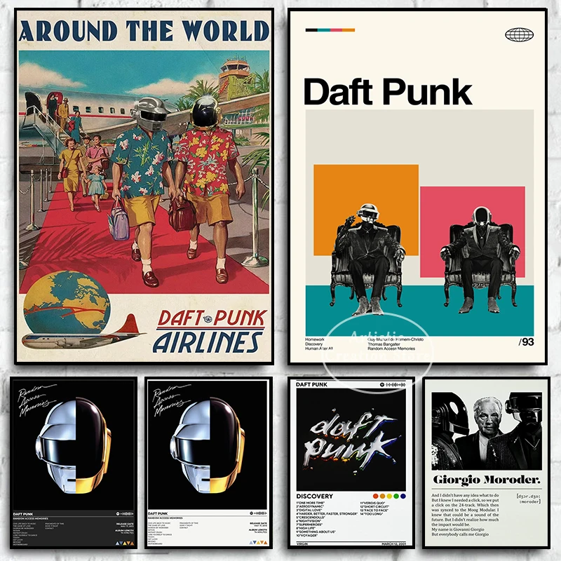 Around The World Daft Punk Poster Retro Canvas Painting Prints Wall Art Minimalist Modern Living Room Wall Art Home Decor Gifts