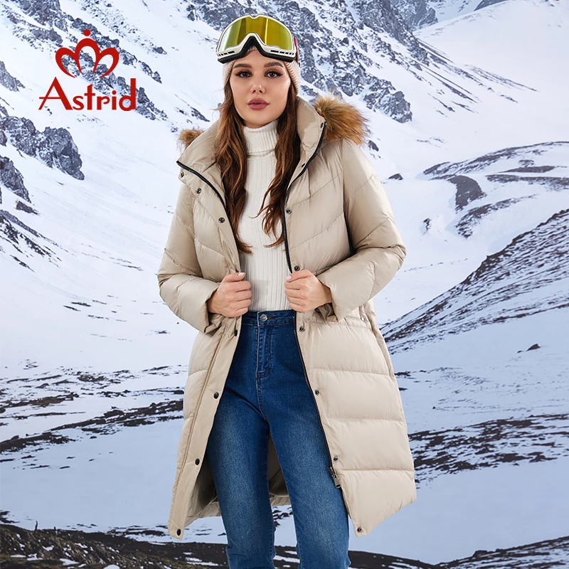 Astrid New Women\'s Winter Parka Coats Natural Fur Collar Hooded Long Quilted Jackets Thick Warm Snow Wear Female Padded Overcoat