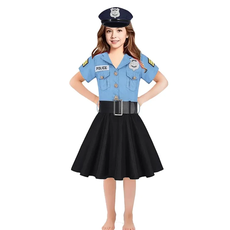 ▶❤Kids Police Uniform Costume Set for Halloween, Unisex Dress with Hat Belt, Kindergarten Stage Performance Outfit❤◀ view 3