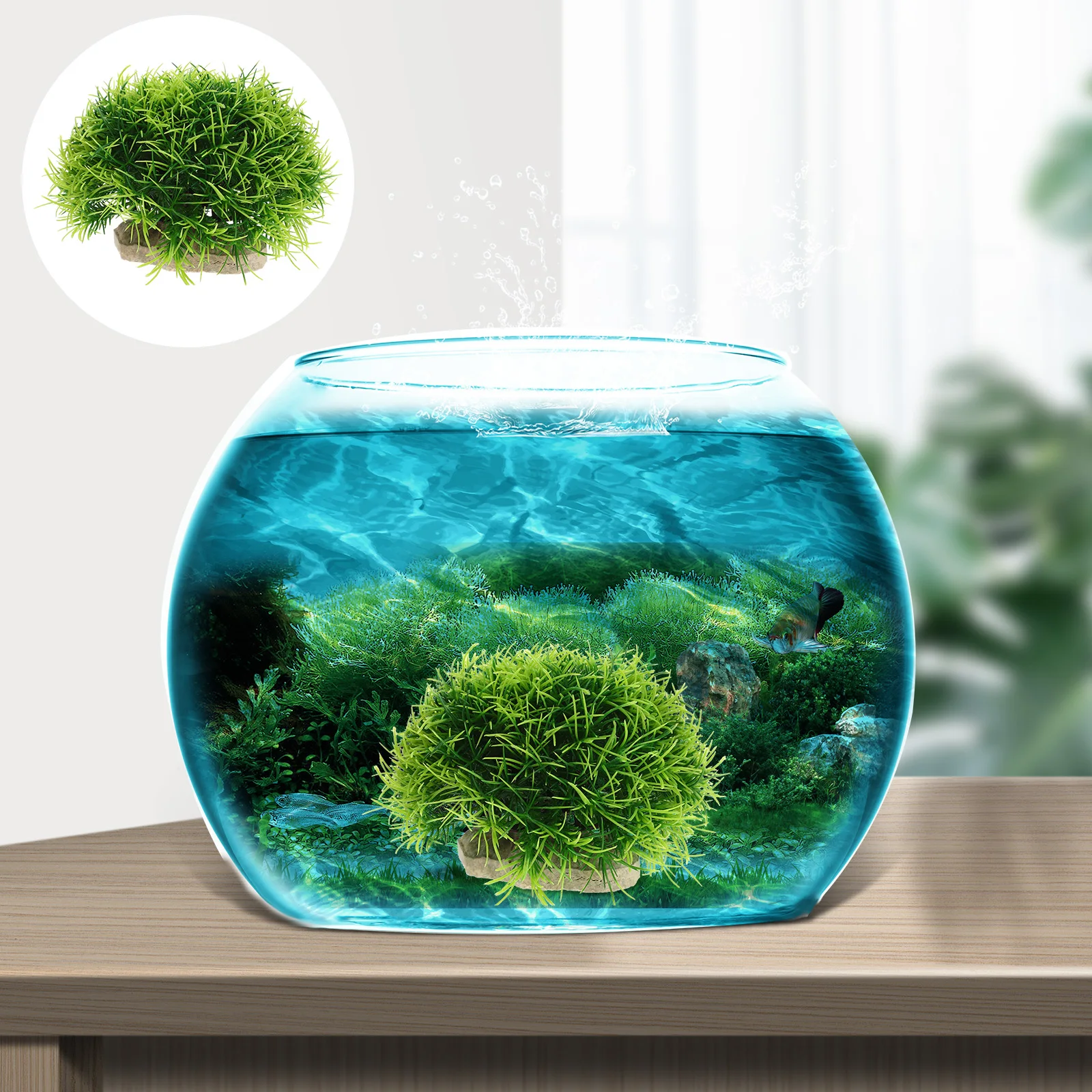 

Artificial Water Grass Ball Aquarium Plants Fish Tank Decorations Realistic Plastic Semicircle Ornaments Home Décor Office