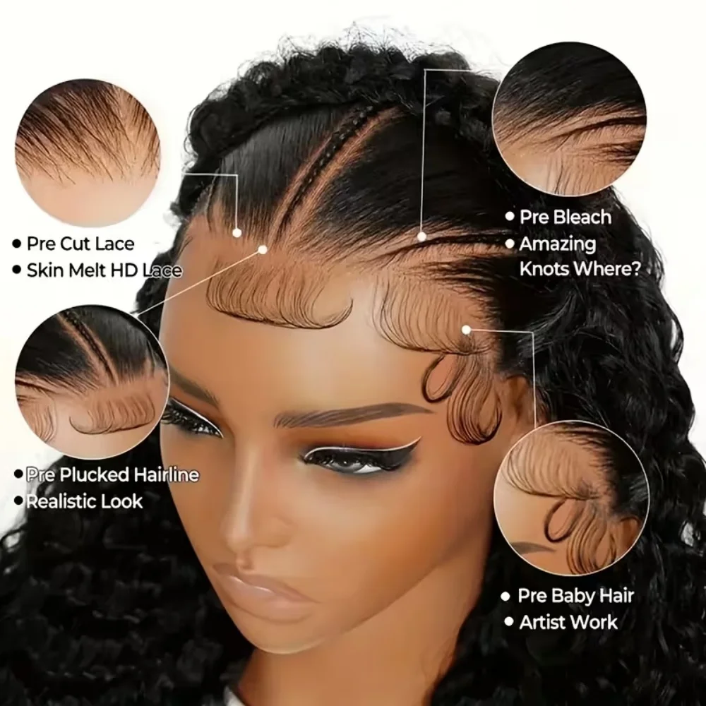 250% Density Jerry Curly Wave 13x6 Human Hair Wigs 13x4 HD Transparent Lace Frontal Human Hair Wigs Brazilian 40 Inch For Women - Image 5