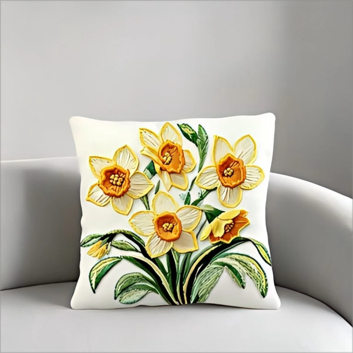 2D-Pillowcase mit Narzissenblüten, Vintage-Gelb, dekorativer Kissenbezug mit Blumenmuster, Boho-Heimdekoration