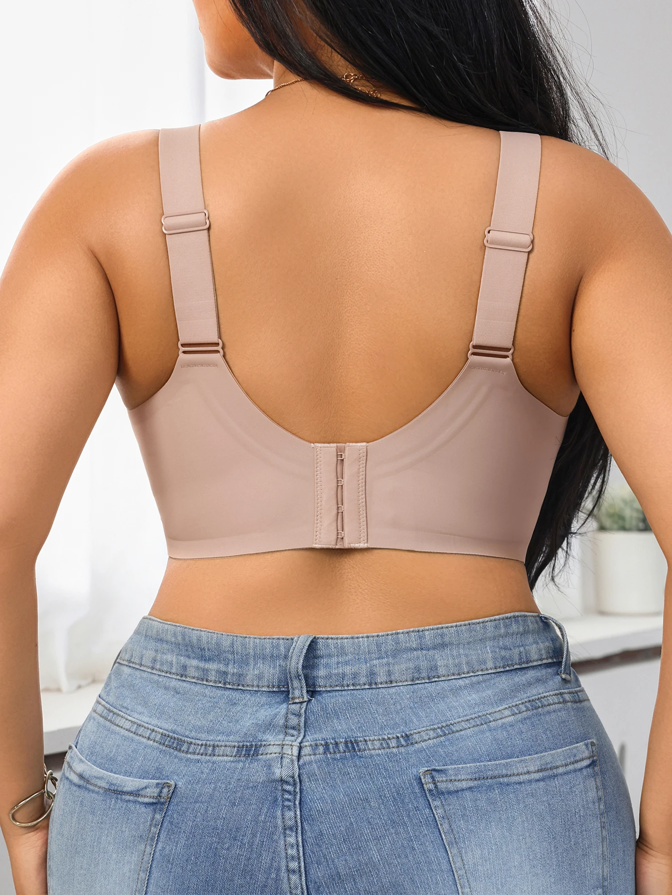 Plus size seamless jelly gel solid color full coverage anti splash anti sagging bra, super large comfortable high elastic underw image 2