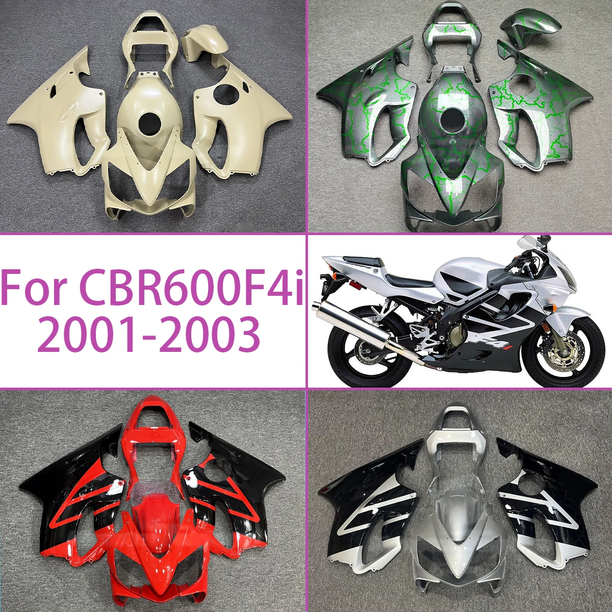 

Белые литые обтекатели под давлением, подходят для Honda CBR600F4i 2001-2003 годов, полный комплект обтекателей 01 02 03 CBR 600F4i