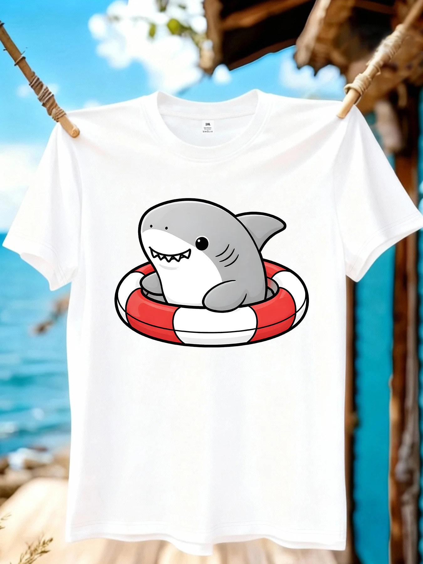 

【WZM10968】Женская футболка больших размеров с принтом акулы, круглым вырезом, летняя, повседневная, с короткими рукавами, в уличном стиле, универсальная.