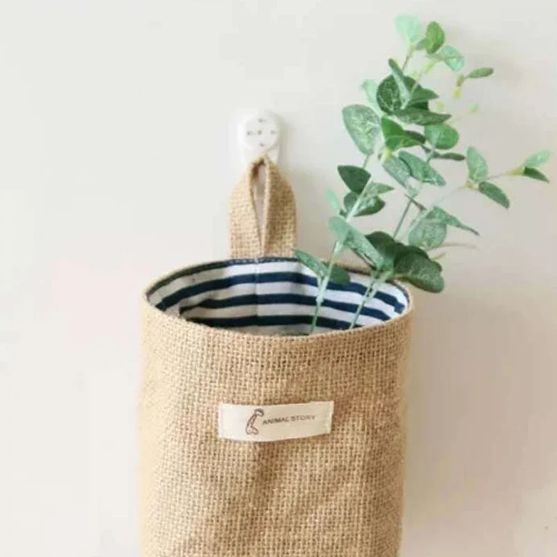 10x13cm Hanging Storage Basket Jute Cotton Linen Pocket Storage Box Small Sack Sundries storage basket baskets for organizing