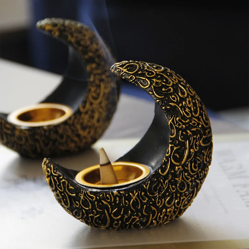 Arab Ramadan bright crescent resin incense burner ancient elegant table top decoration incense burner