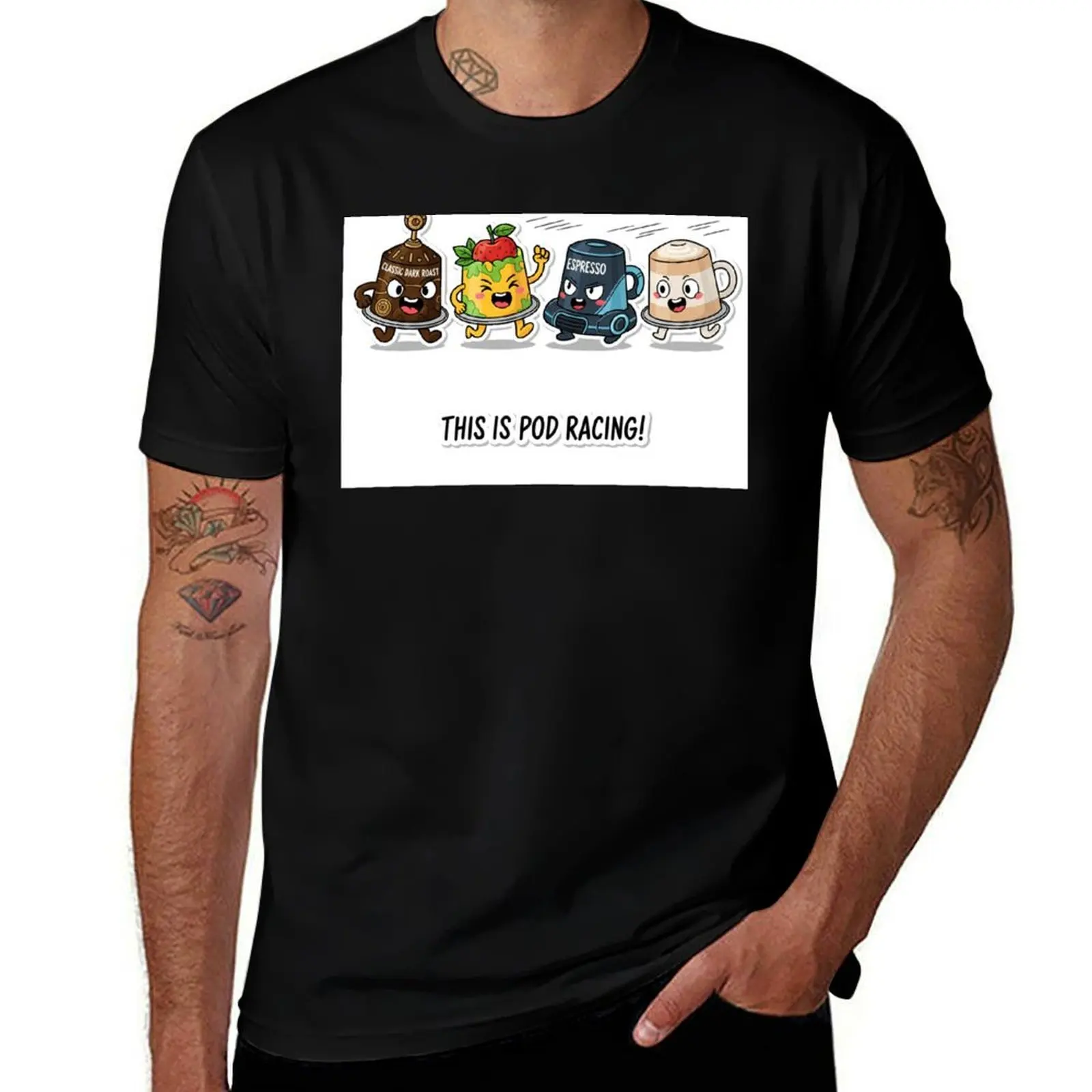 

Coffee Pod Racing T-Shirt anime figures funny costumes T-shirts oversize T-shirts for men cotton