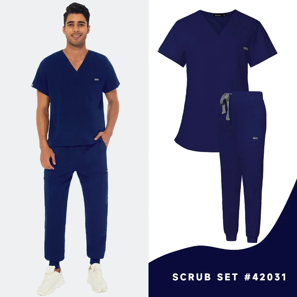 Nurse Uniform Scrubs Blouse Trousers Fashion Mens Scrub Suits Short Sleeve T-Shirt Jogger Pants Doctor Dentist Overalls Medical