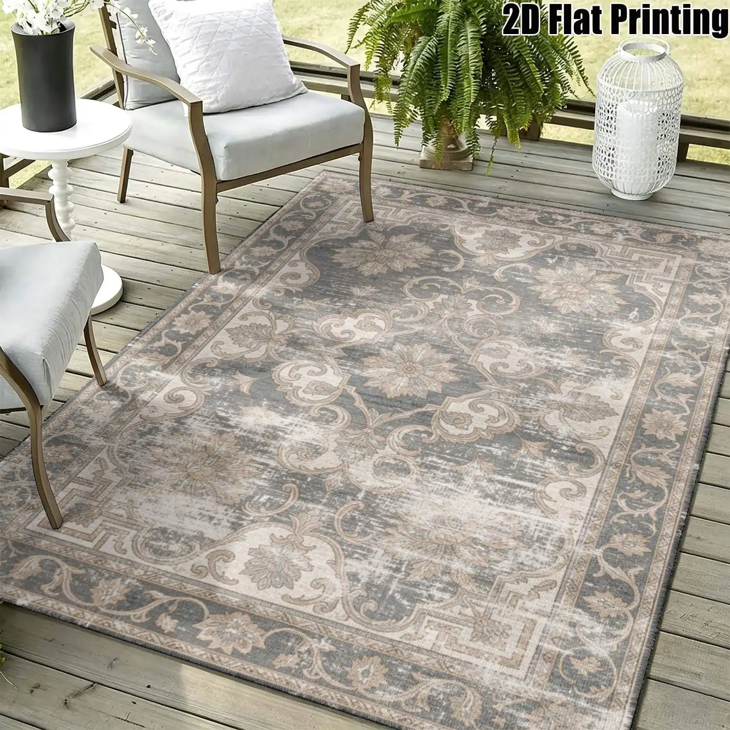 1Pc 2D Printed Retro Brown Blue Floral Carpet: European-Style Home Decor Rug, Machine Washable, Multi-Size for Entryway/Dining/Living/Bedroom Etc