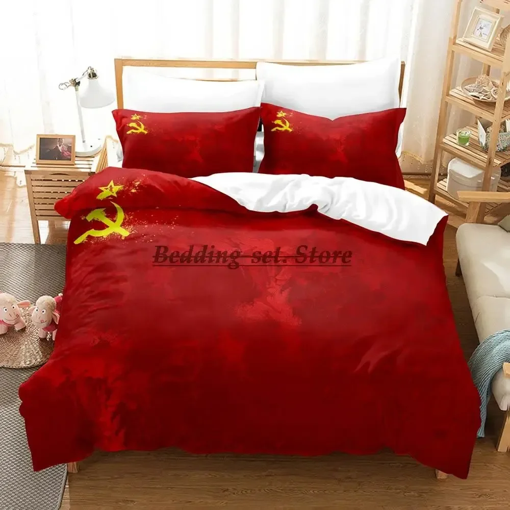 2023 Red Soviet Socialist Republic USSR Flag Bedding Set Single Twin Full Queen King Size Bed Set Aldult Kid Bedroom Sets