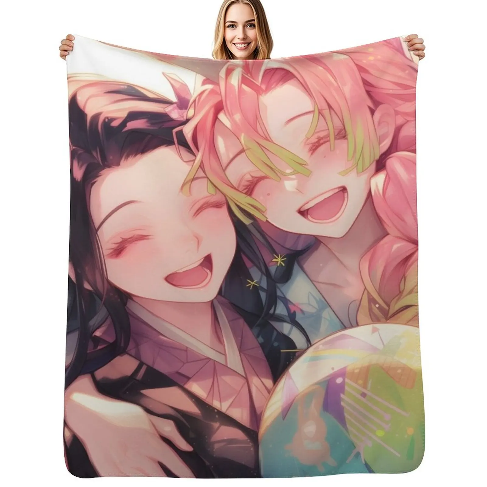 

Nezuko Kamado & Mitsuri Kanroji - Demon Slayer 1 Throw Blanket Vintage Soft Big Thermals For Travel cosplay anime Blankets
