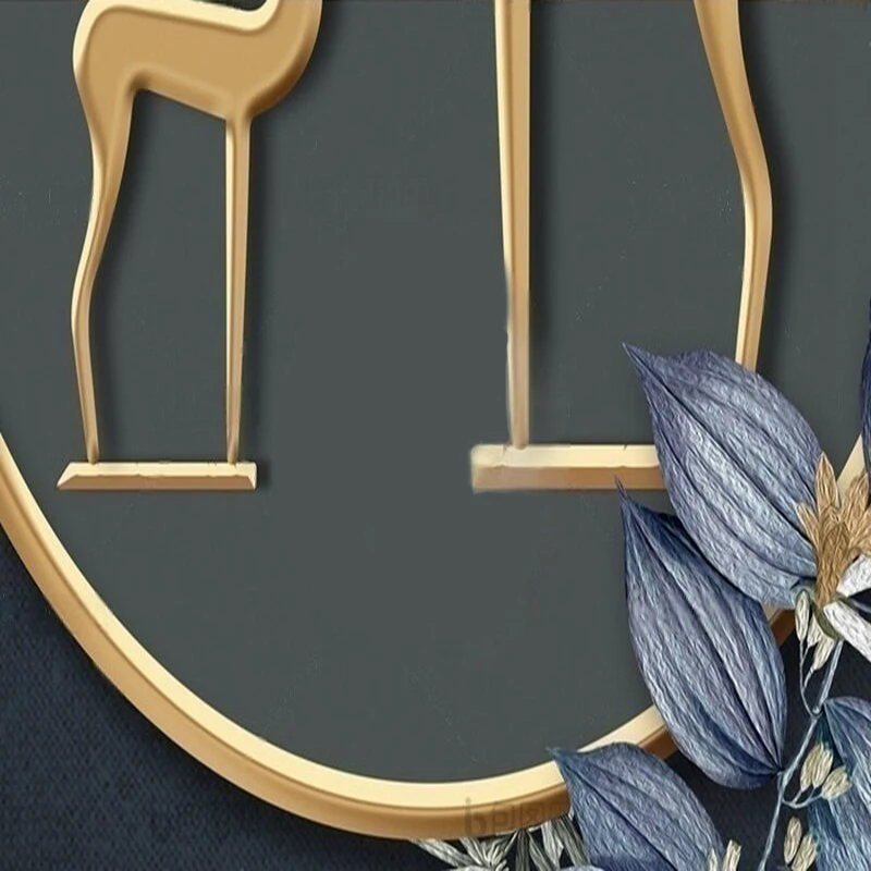 Wallpaper Dinding Dekorasi Ruang Tamu, Lukisan Dinding Rusa Floral Metalik Minimalis Modern, Latar Belakang Sofa TV Mural Kustom