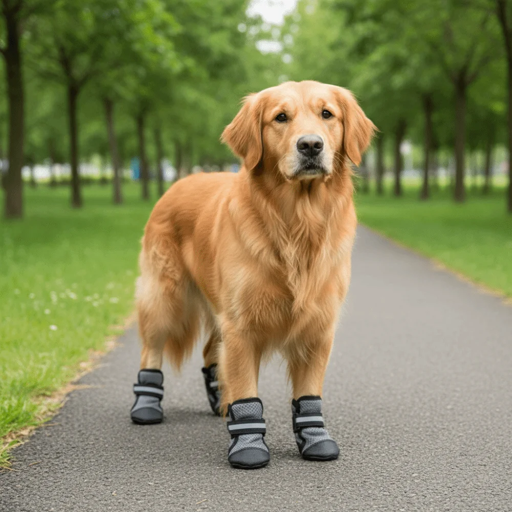 4 pcs/set Anti-slip Dog Mesh Shoes Breathable Reflective Straps Dog Walking Boots Soft Sole Lightweight Pet Shoe Cover