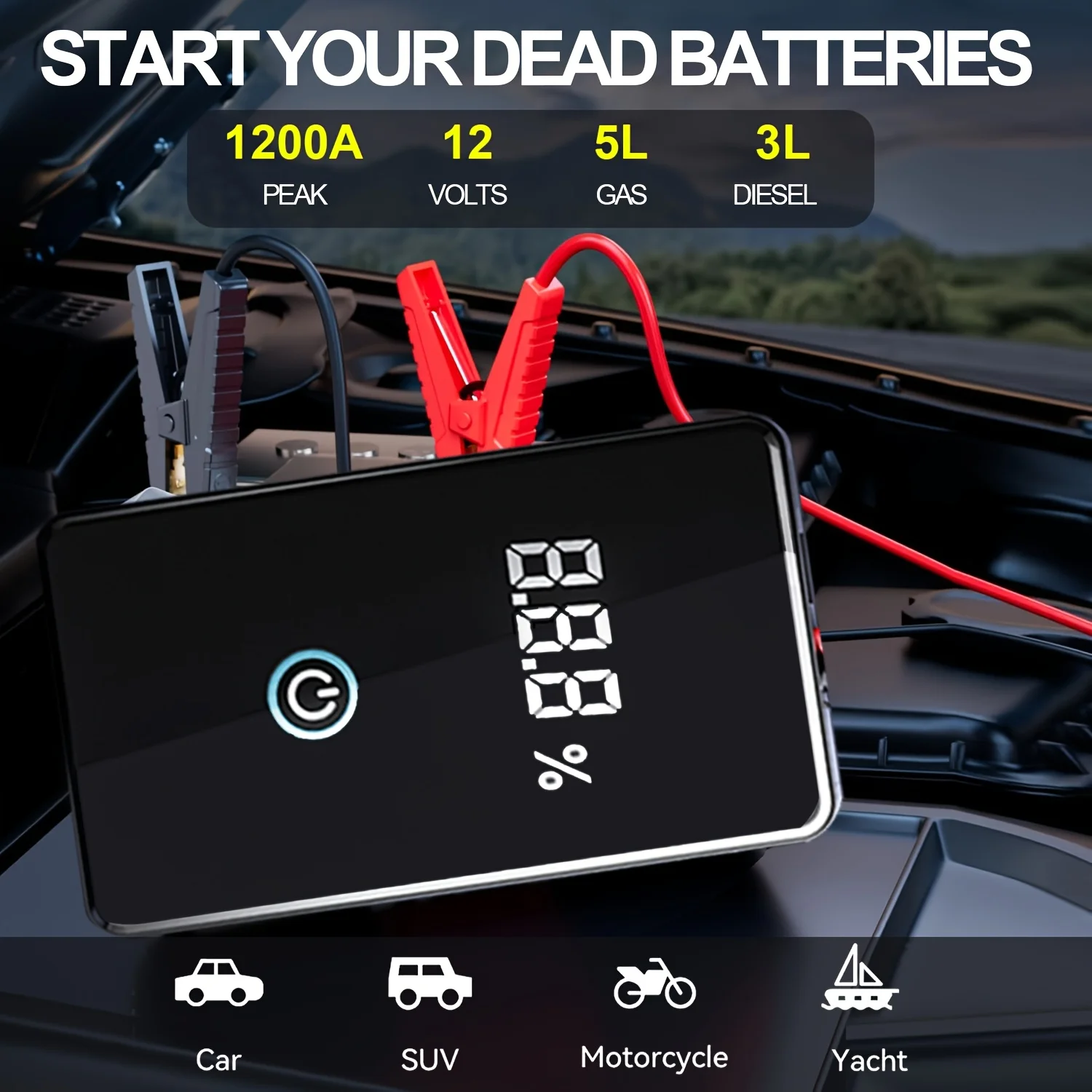 STSCELZ 4000A Peak 12V Car Jump Starter, Portable Battery Booster with LED Light and LCD Power Display, Emergency Power Bank for 5.0L Petrol and 3.0L Diesel Engines