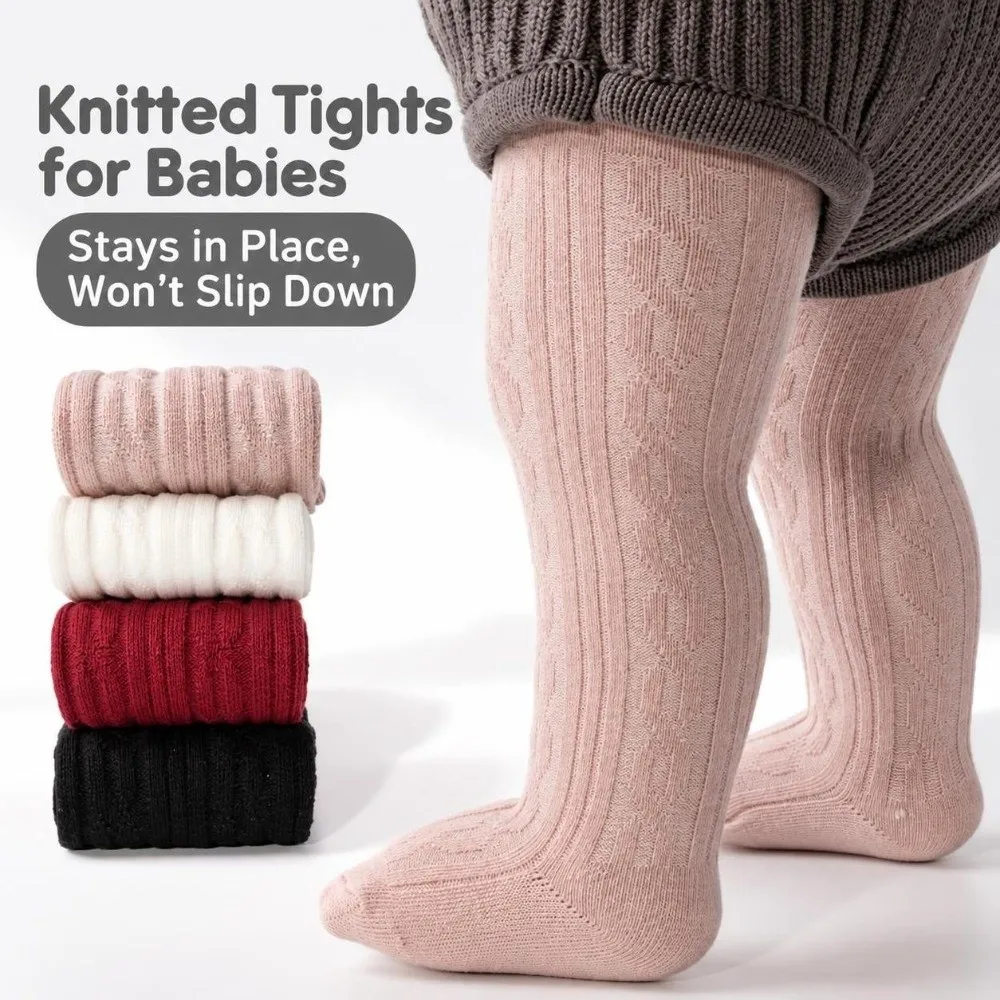 Class A Cotton Girls Knit Leggings Twisted Texture Solid Color Pantyhose Four Way Stretch Wear Resistant Children Tights Girl