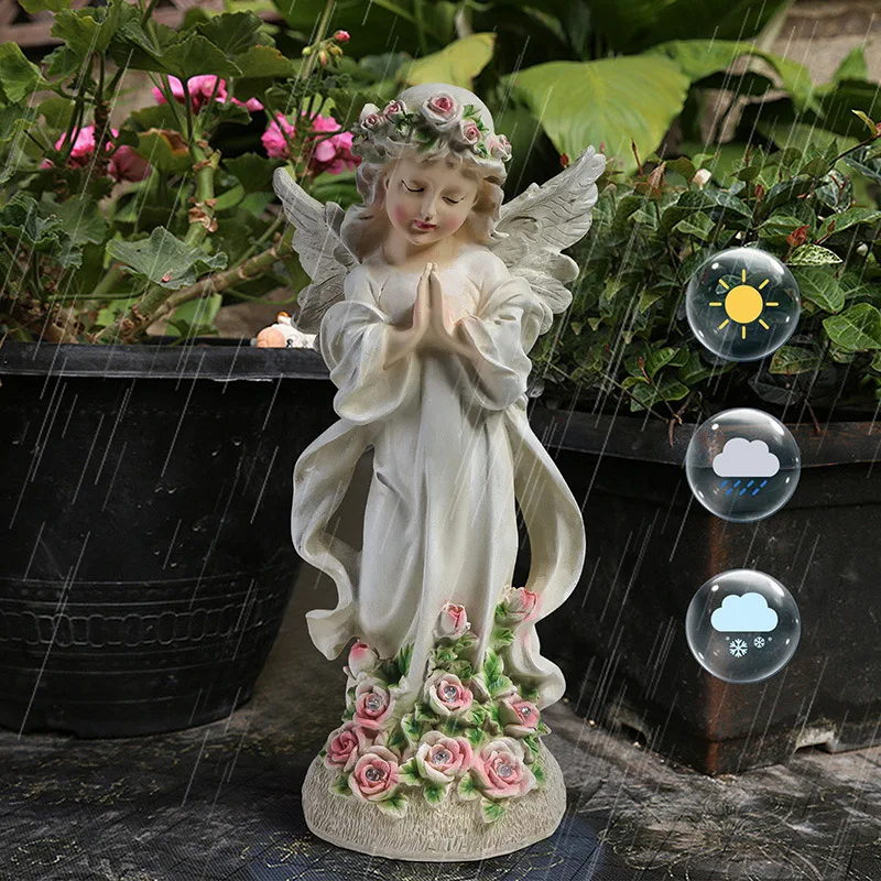 American Style Countryside Style Flower Fairy Solar Resin Handicrafts Ornaments Garden Courtyard Villa Decorative Lights