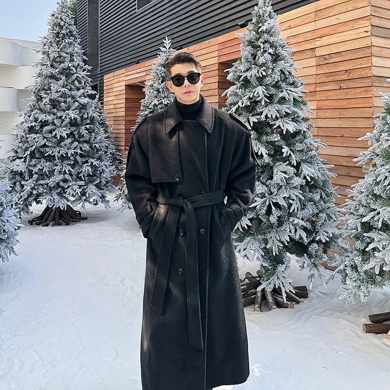 

Осенне-зимнее утепленное мужское длинное пальто с двубортной застежкой, шерстяное пальто выше колена, модная ветровка, верхняя одежда, молодежное повседневное пальто.