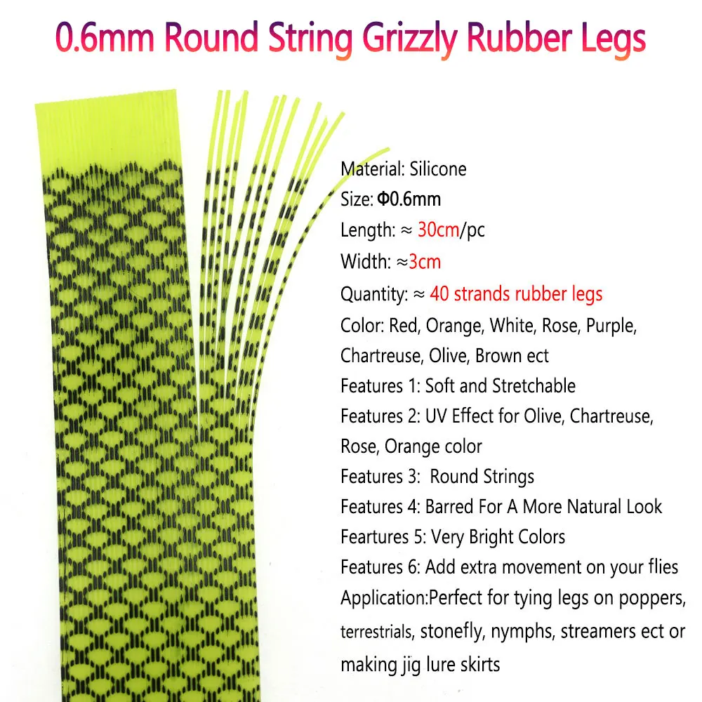 2/4/8 Stück 30 cm lange runde Silikonstränge, Grizzly-Gummifüße, Material für Fliegenbinden, Jig-Köder-Röcke, zum Angeln auf Barsch, Forelle und Lachs – Detail 2